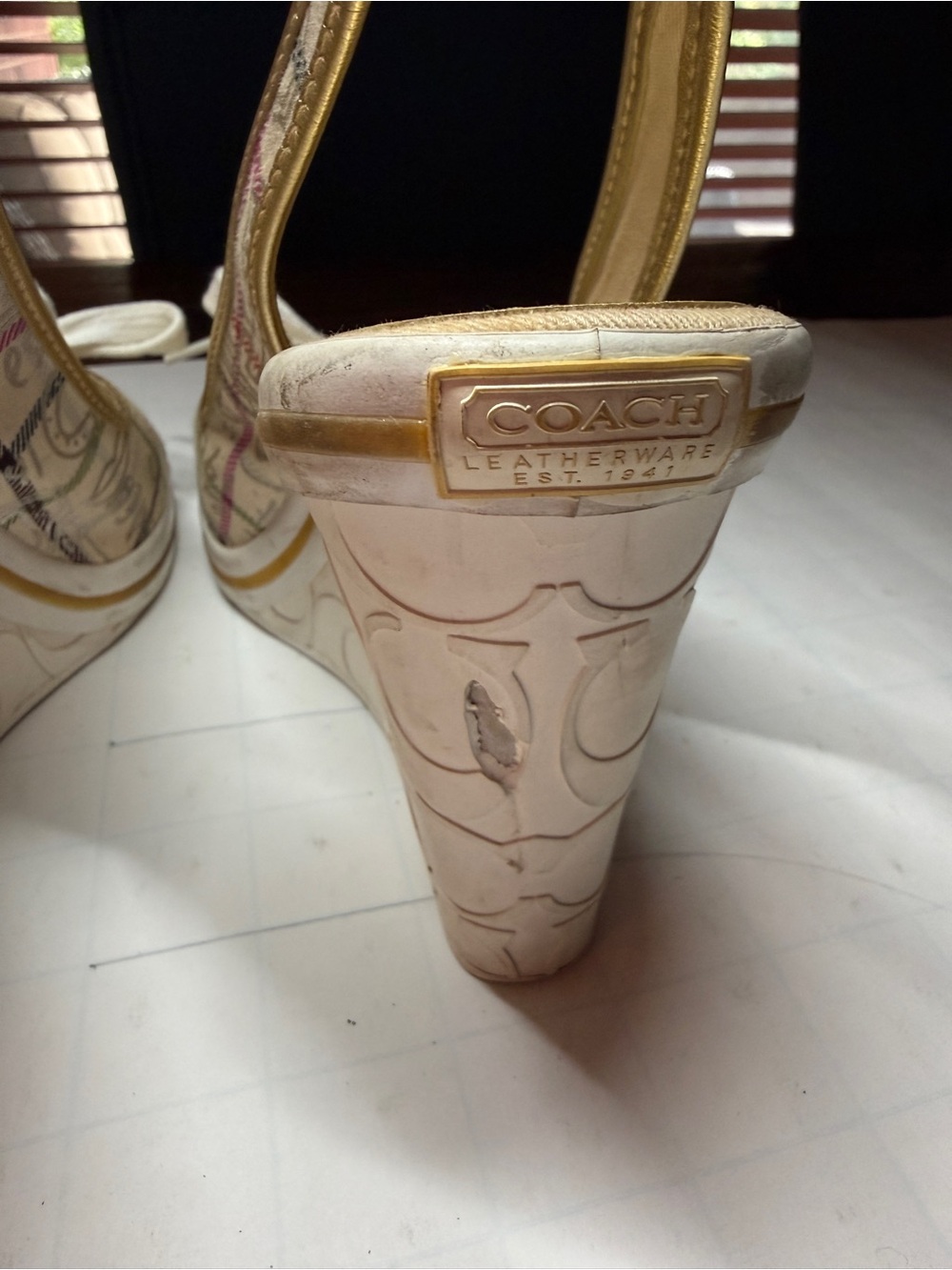 Coach Gold Plaid Slingback Bow Mules - Picture 4 of 4